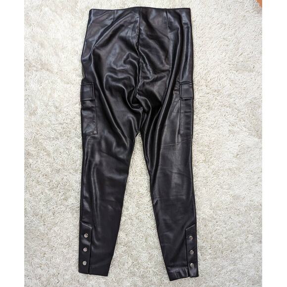 Zara High Rise Faux Leather Pants with Cargo Pockets and Snap Ankles Black Small - Picture 3 of 14